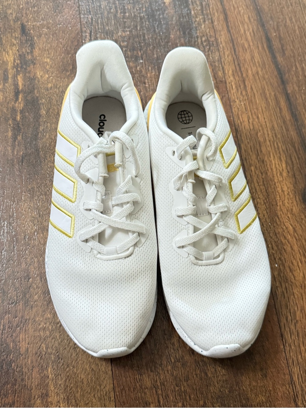Ladies adidas White Sneakers with Yellow Accent in like new condition